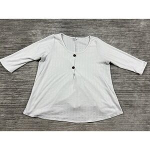 Star Vixen Top Womens 1X White‎ 3/4 Sleeve Knit Faux Button Front